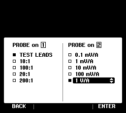 Fluke 43B probe input settings